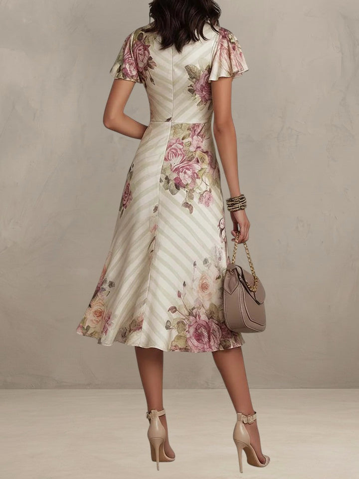 ALBA | ELEGANT RETRO FLORAL MIDI DRESS