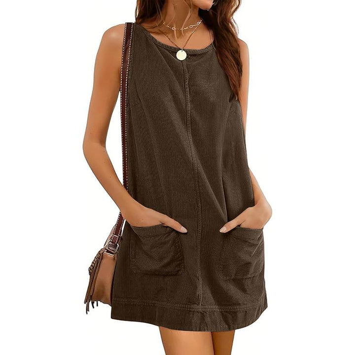 CATALEYA™ - Corduroy Overall Dress with Round Neck and A-Line Skirtall