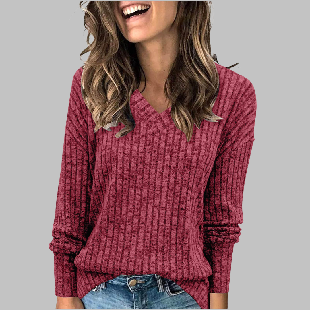 DEWY - Comfy V-Neck Long Sleeve Top