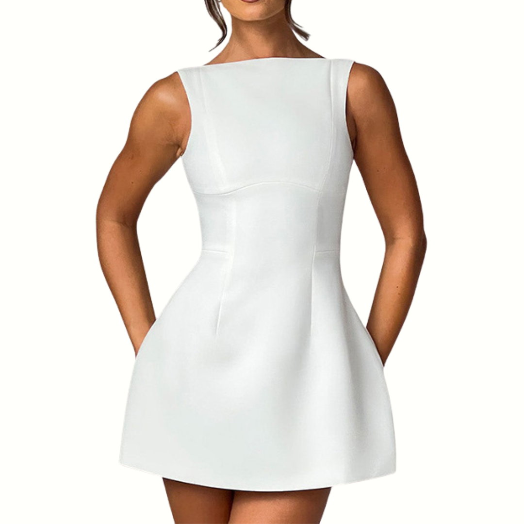 TINA – Boat Neck Fit and Flare Mini Dress