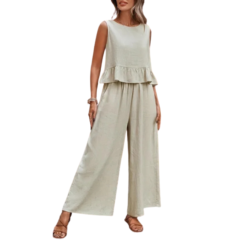 FRIA – Women’s Ruffle Hem Tank Top & Wide Leg Pants