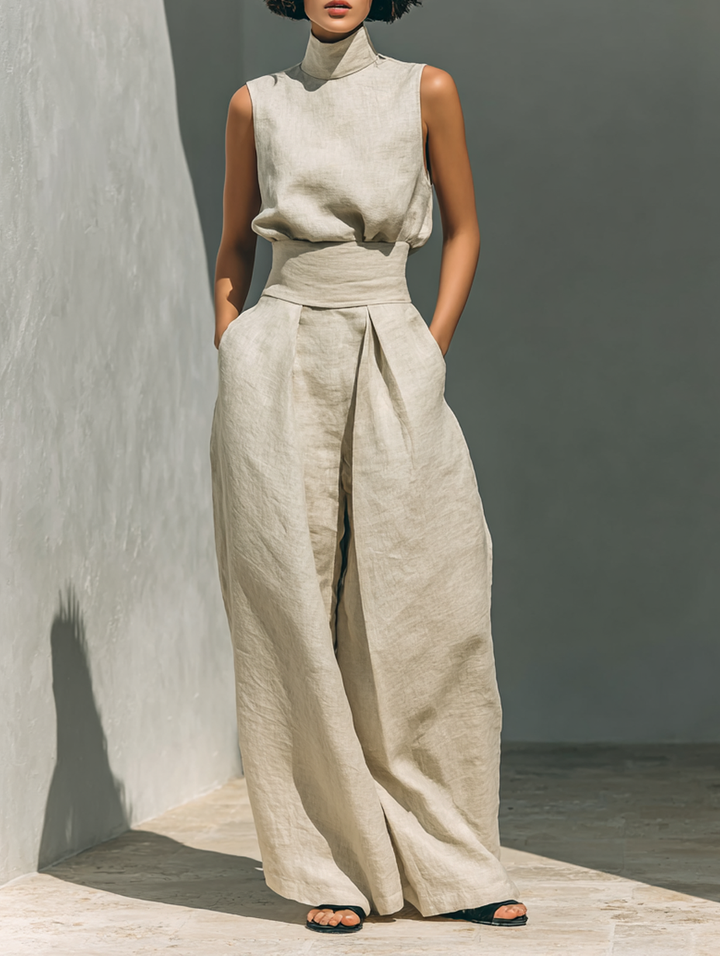 Maria - Women's Minimalist Tank Top & Wide-Leg Pants Set