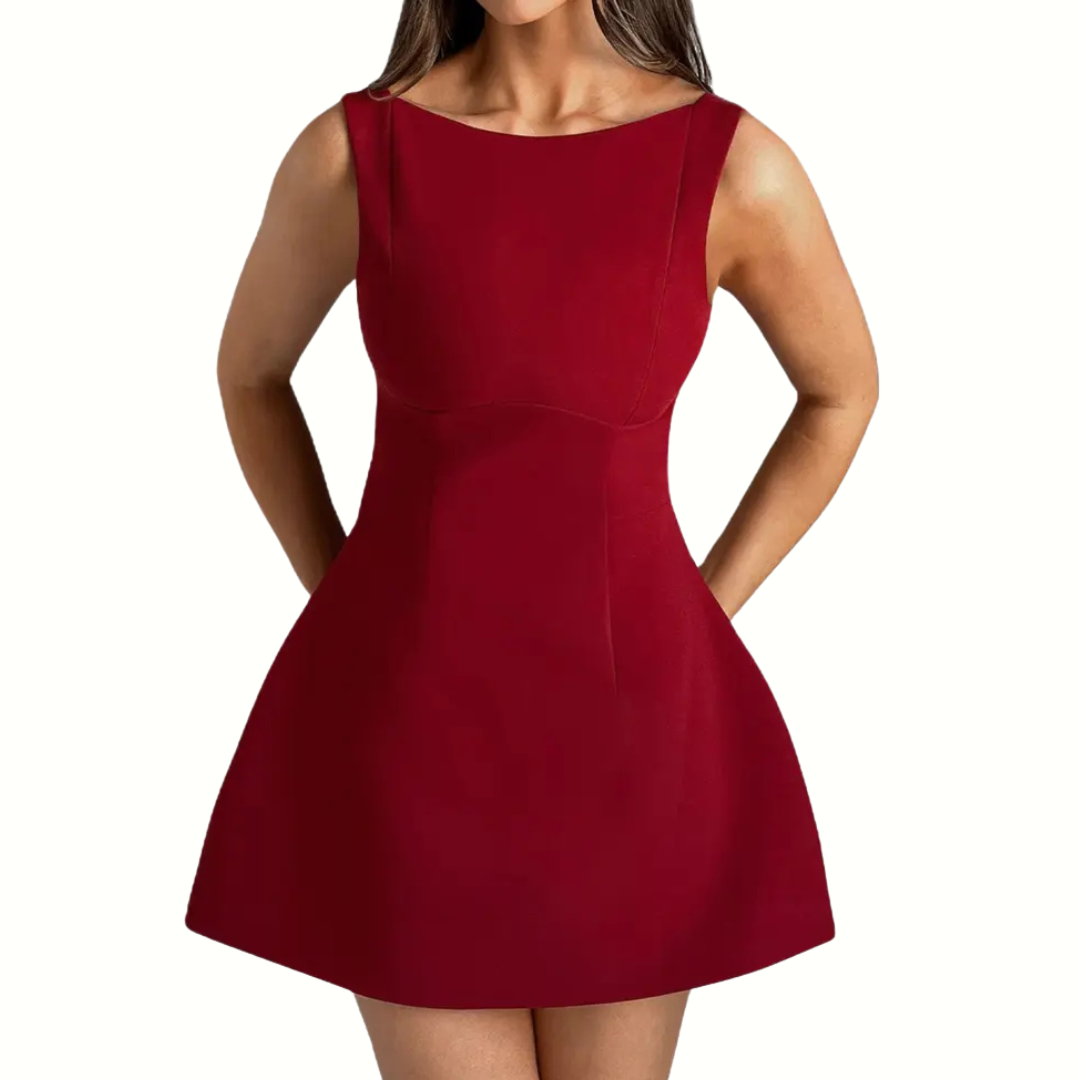 TINA – Boat Neck Fit and Flare Mini Dress