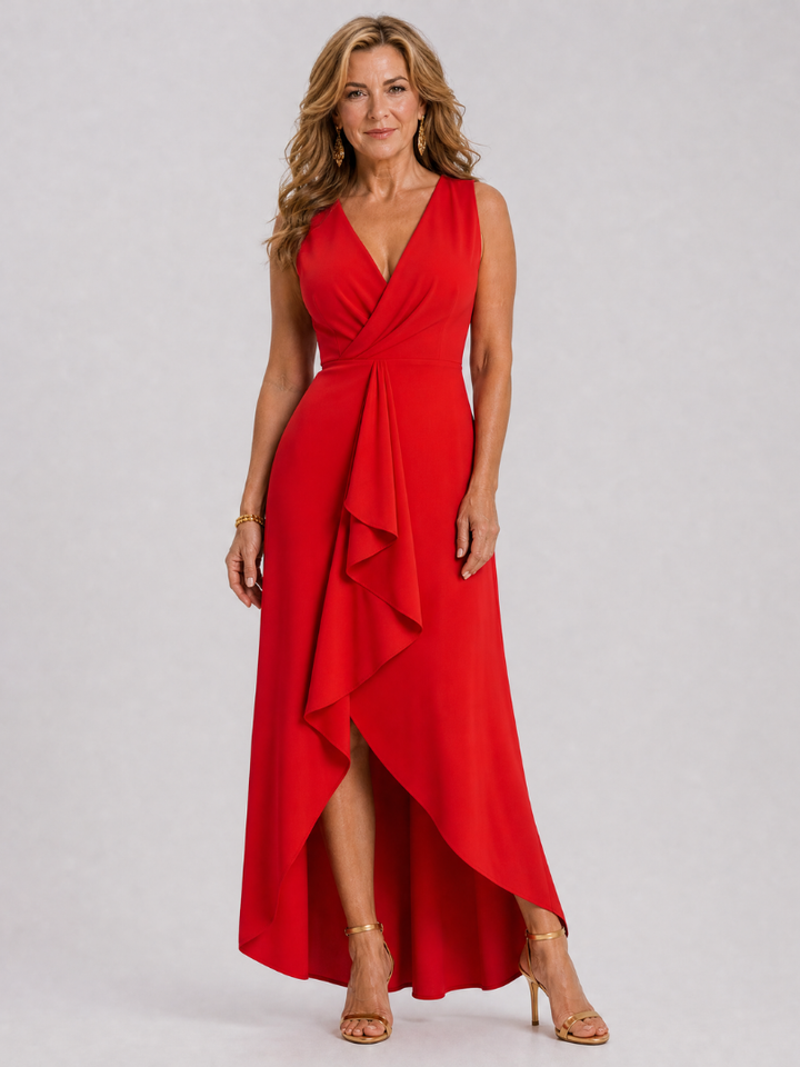 Okla | Sleeveless Wrap High Low Midi Dress