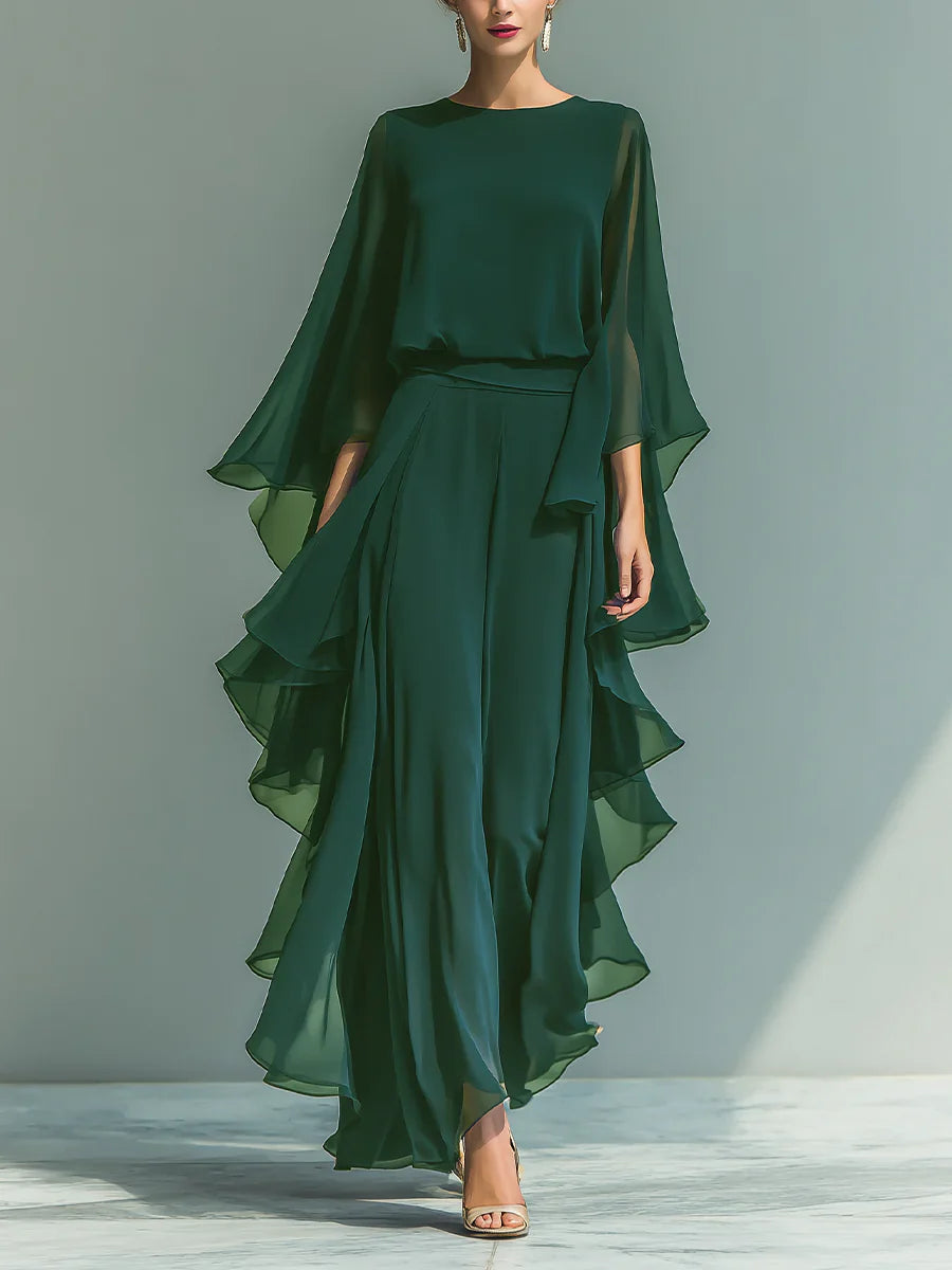 Aurora Set | Elegant Chiffon Two-Piece with Ruffle Detail