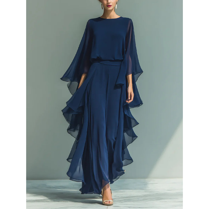 Aurora Set | Elegant Chiffon Two-Piece with Ruffle Detail