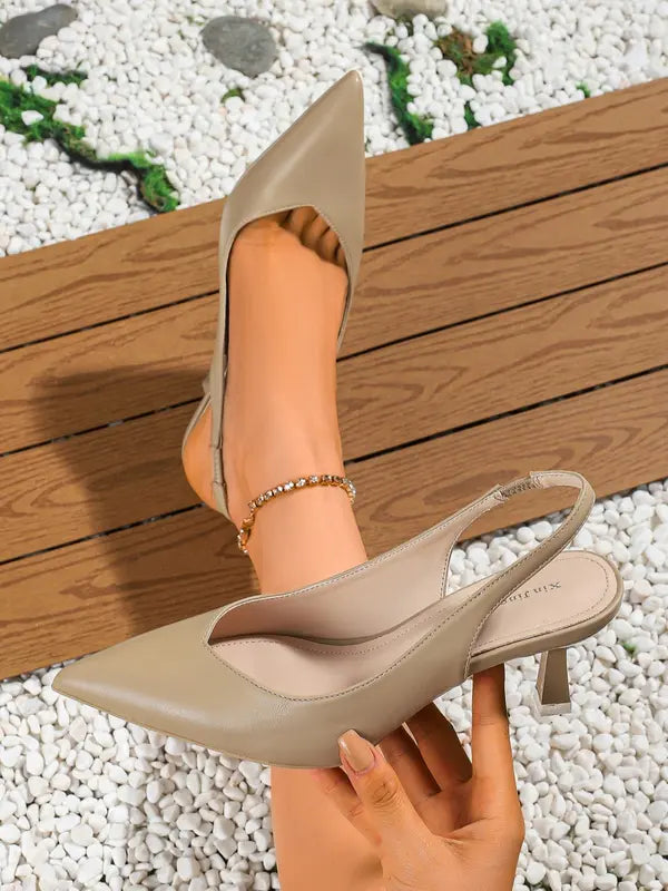 AMIRA™ - Women’s PU Leather Slingback Heels Simple Solid Color Pointed Toe Pumps