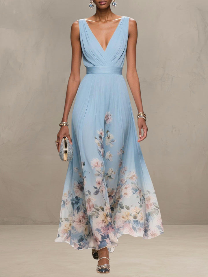 ROSA | FLORAL CHIFFON V-NECK MAXI DRESS