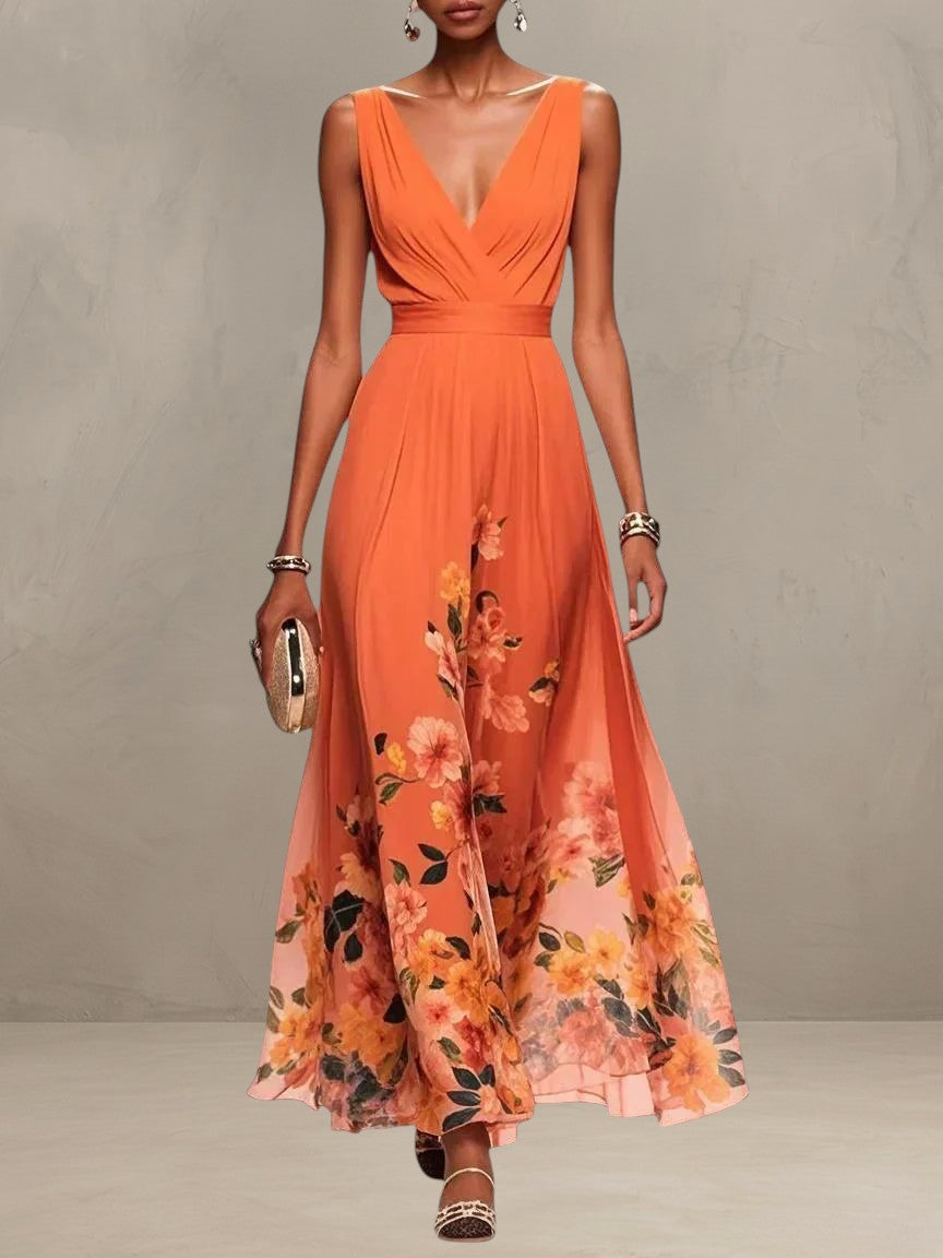 ROSA | FLORAL CHIFFON V-NECK MAXI DRESS