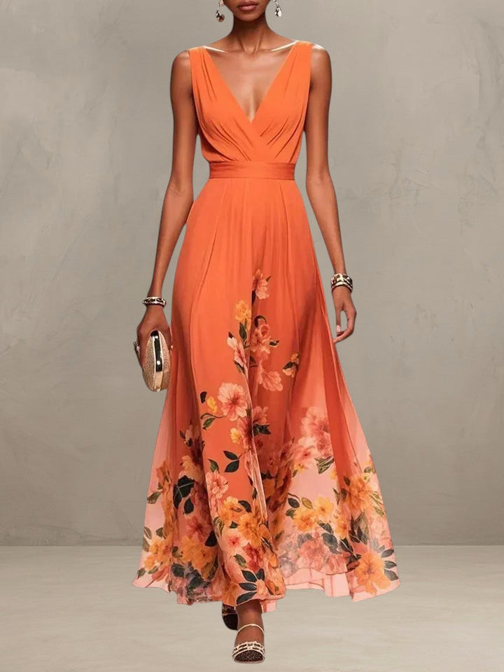 ROSA | FLORAL CHIFFON V-NECK MAXI DRESS