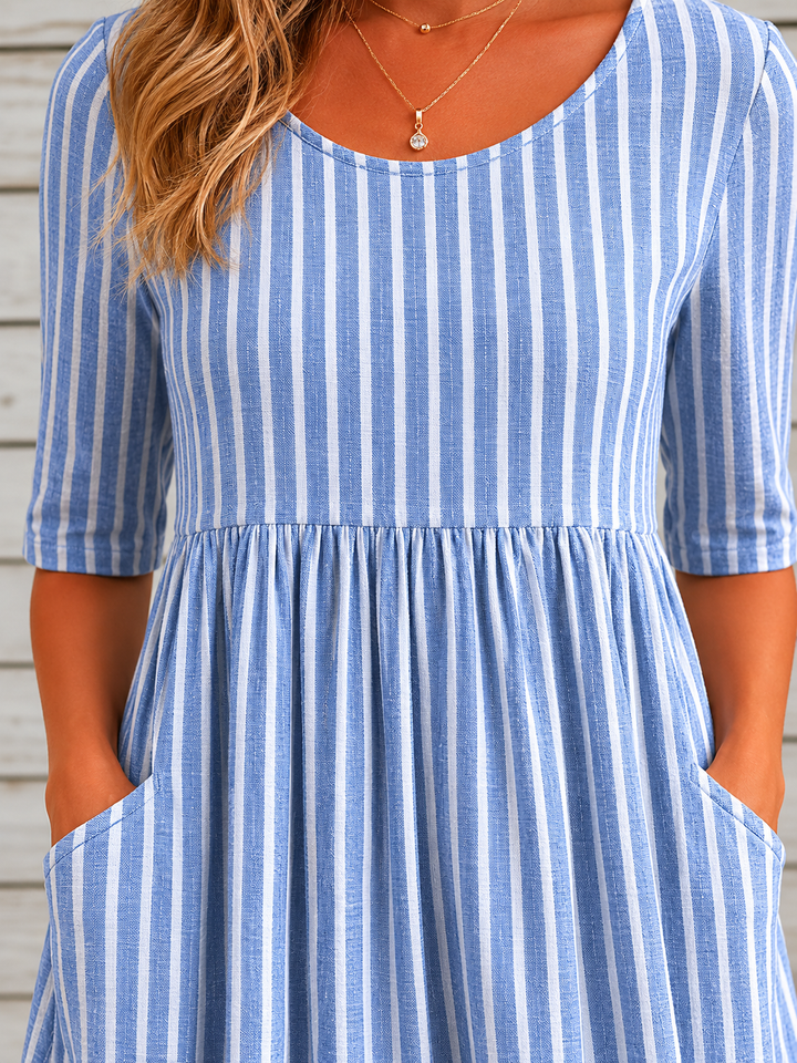 SIMONE | ELEGANT STRIPED TUMMY-COVERAGE MIDI DRESS