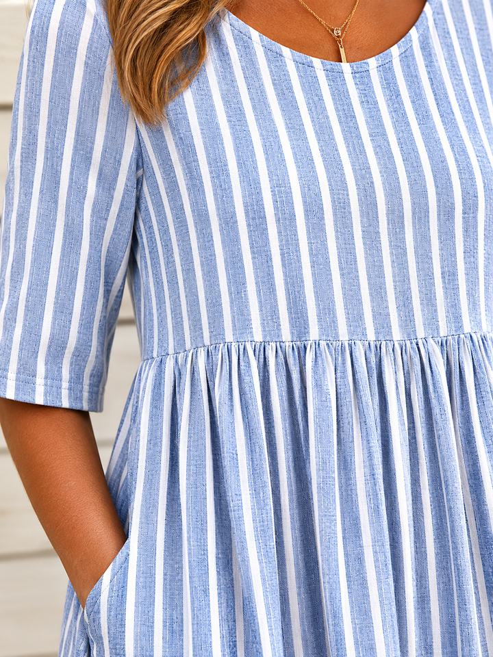 SIMONE | ELEGANT STRIPED TUMMY-COVERAGE MIDI DRESS
