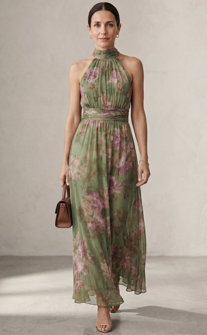 Livia | Elegant Floral Maxi Halter Dress