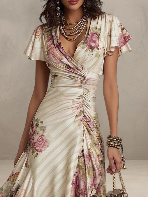 ALBA | ELEGANT RETRO FLORAL MIDI DRESS