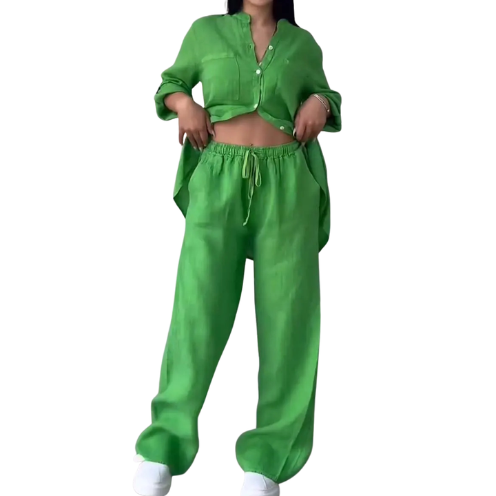 CYON – Relaxed Linen Shirt & Wide Leg Pants Set