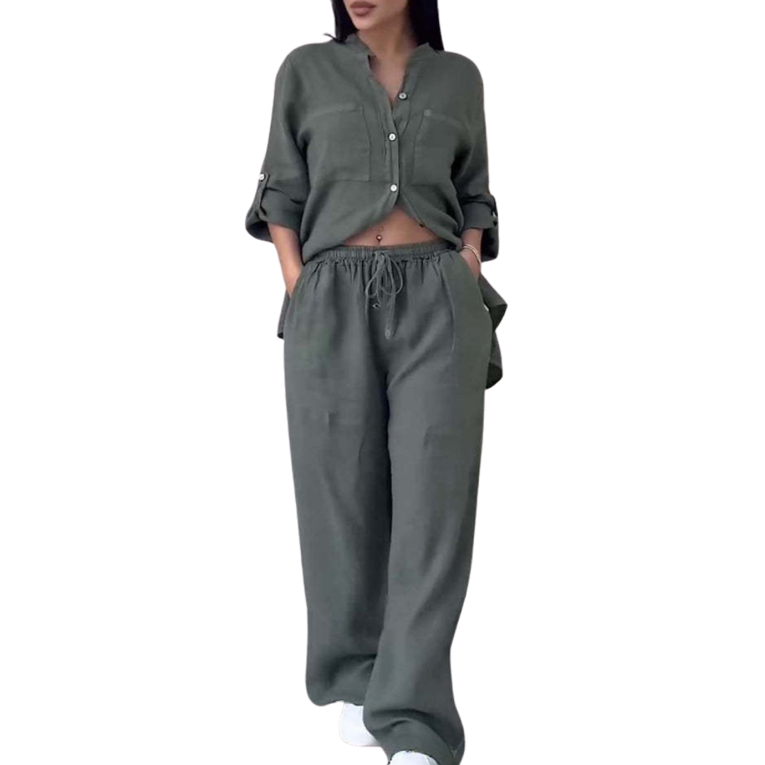 CYON – Relaxed Linen Shirt & Wide Leg Pants Set