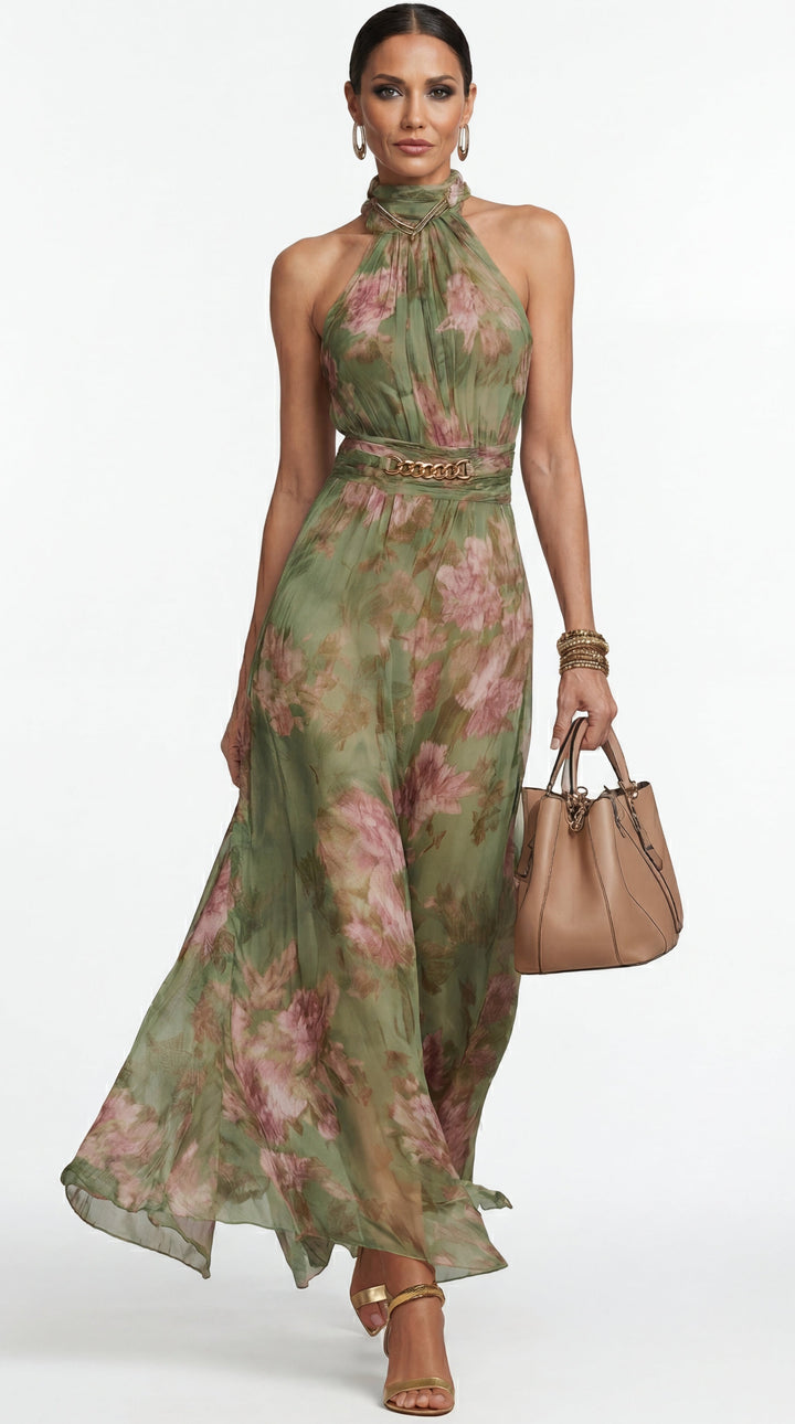Livia | Elegant Floral Maxi Halter Dress