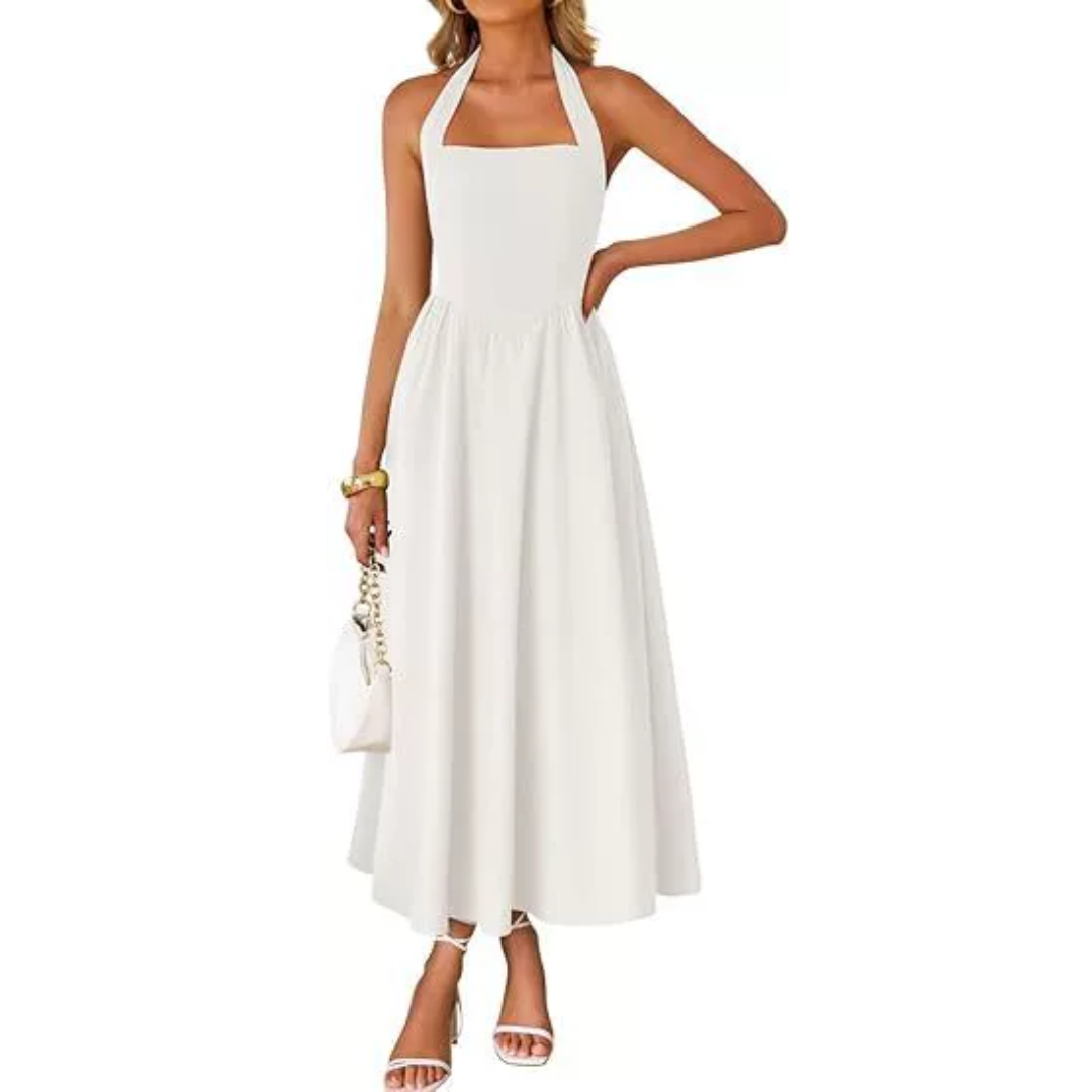 JESSY – Sleeveless Halter Ruched Pocket Dress