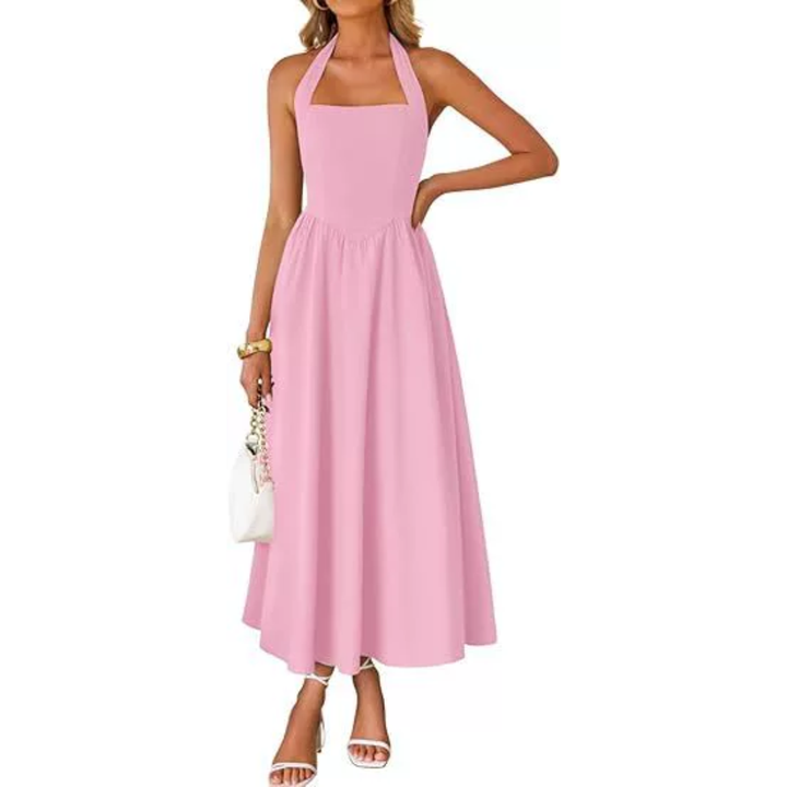 JESSY – Sleeveless Halter Ruched Pocket Dress