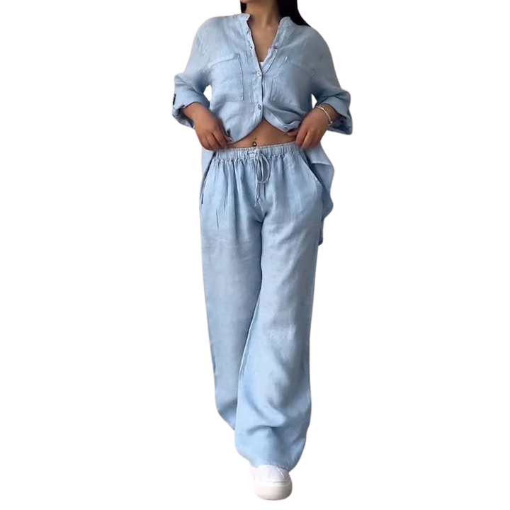CYON – Relaxed Linen Shirt & Wide Leg Pants Set