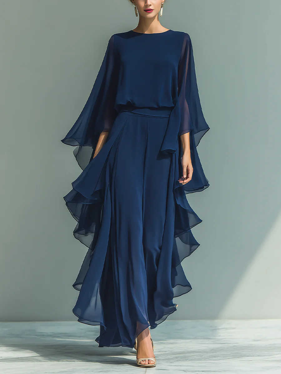 Aurora Set | Elegant Chiffon Two-Piece with Ruffle Detail