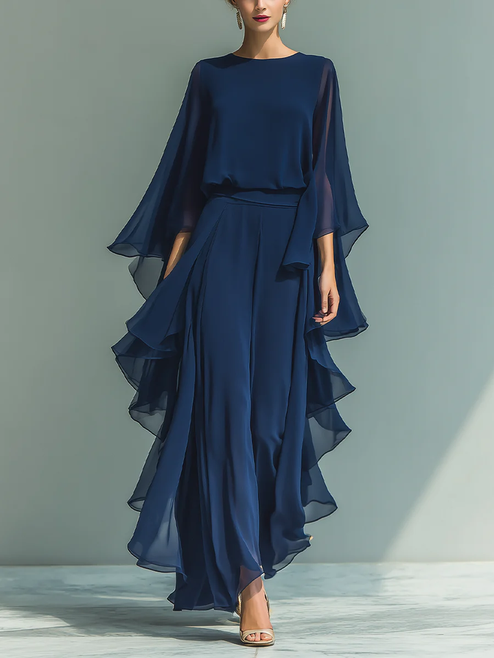 Aurora Set | Elegant Chiffon Two-Piece with Ruffle Detail
