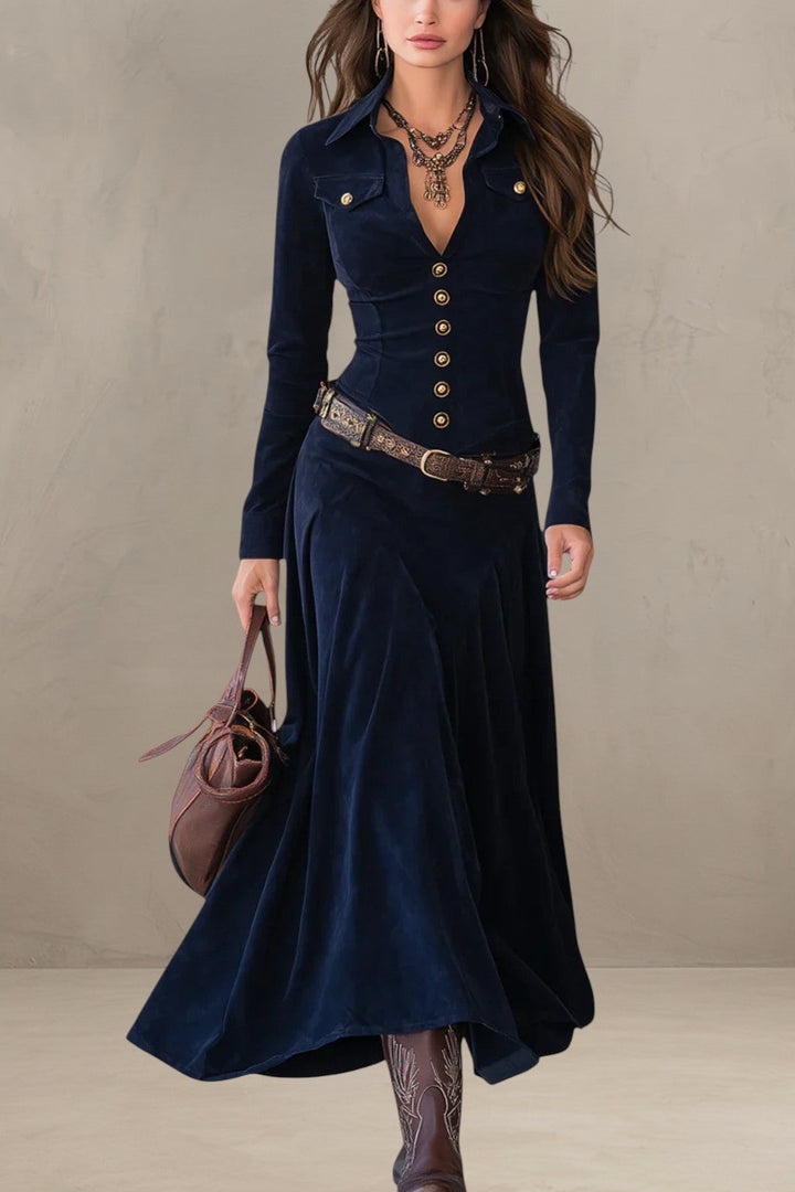 DANIA | SUEDE BUTTON MIDI DRESS