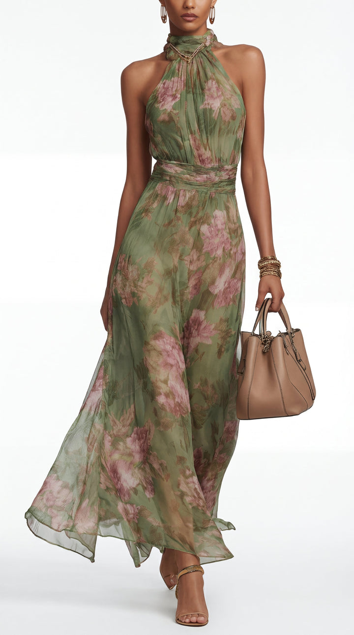 Livia | Elegant Floral Maxi Halter Dress